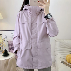 探拓戶外沖鋒衣外套女中長款收腰顯瘦秋冬防風防水保暖加絨登山服