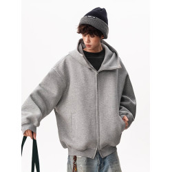 潮牌美式加絨空氣層連帽衛衣男女秋季重磅寬松雙拉鍊開衫情侶外套