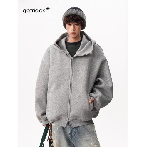 潮牌美式加絨空氣層連帽衛衣男女秋季重磅寬松雙拉鍊開衫情侶外套 潮牌美式加絨空氣層連帽衛衣男女秋季重磅寬松雙拉鍊開衫情侶外套