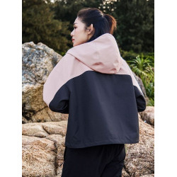 防潑水戶外沖鋒衣女款25年春季連帽徒步登山外套夾克修身運動撞色