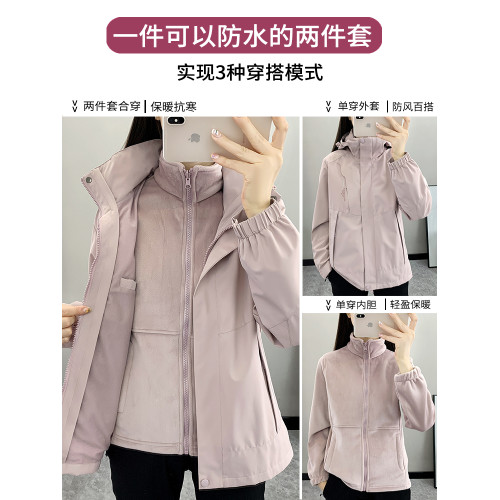 沖鋒衣外套女款2025秋冬新款三合一可拆卸防風防水加厚登山風衣男 沖鋒衣外套女款2025秋冬新款三合一可拆卸防風防水加厚登山風衣男