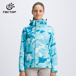 探拓戶外秋冬迷彩女式抓絨內膽保暖兩件套三合一沖鋒衣大碼登山服