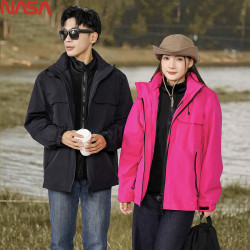 NASA紅大紅色本命年馬男士夾克外套2025秋冬季新款加絨沖鋒衣