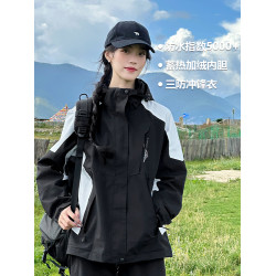 蕉下客沖鋒衣女款2025新款三合一加絨外套春秋戶外防風加厚登山服