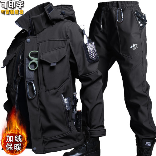 加絨戰術機能軟殼沖鋒衣戶外套裝工裝工作服夾克風衣軍迷彩服男士 加絨戰術機能軟殼沖鋒衣戶外套裝工裝工作服夾克風衣軍迷彩服男士