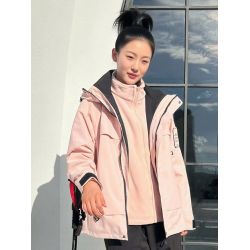 戶外螢光綠沖鋒衣女三合一可拆卸外套防風防水加絨加厚保暖登山服