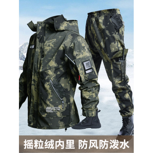 全棉純棉秋冬季加絨防水沖鋒衣抗風保暖軟殼作戰服釣魚騎行保暖勞 全棉純棉秋冬季加絨防水沖鋒衣抗風保暖軟殼作戰服釣魚騎行保暖勞