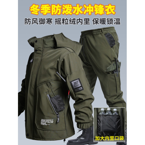 全棉純棉秋冬季加絨防水沖鋒衣抗風保暖軟殼作戰服釣魚騎行保暖勞 全棉純棉秋冬季加絨防水沖鋒衣抗風保暖軟殼作戰服釣魚騎行保暖勞