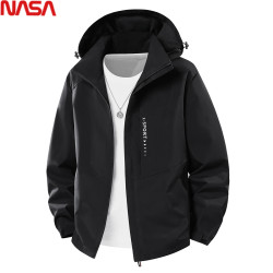 NASA大紅色本命年男士沖鋒衣夾克外套加肥加大碼春秋季胖子紅