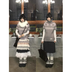 日系曡穿！半高領費爾島針織短袖收腰修身顯瘦秋冬百搭學院風獨特