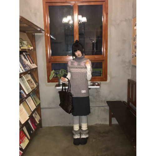 日系曡穿!半高領費爾島針織短袖收腰修身顯瘦秋冬百搭學院風獨特 日系曡穿!半高領費爾島針織短袖收腰修身顯瘦秋冬百搭學院風獨特