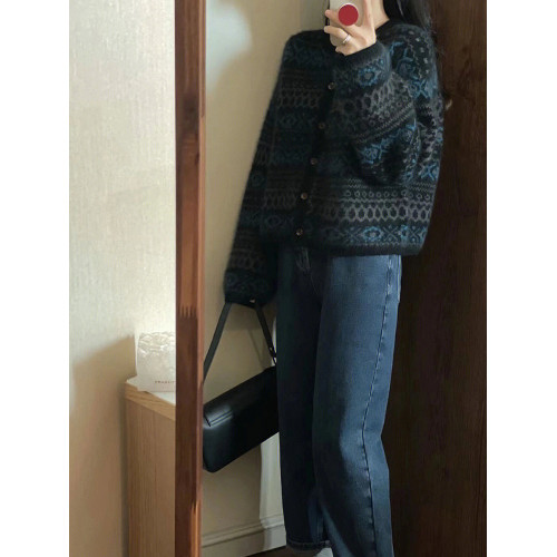 費爾島上衣港味復古chic氛圍設計感小衆針織開衫毛衣外套女秋冬季