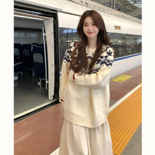 費爾島復古聖誕毛衣女秋冬新款寬松加厚溫柔慵懶風圓領軟糯上衣 費爾島復古聖誕毛衣女秋冬新款寬松加厚溫柔慵懶風圓領軟糯上衣