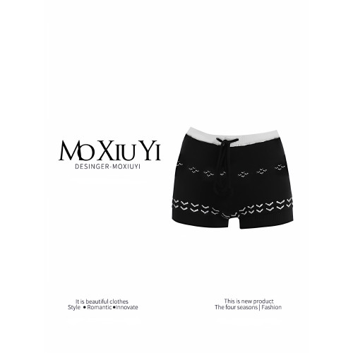 Mo【】春秋新款費爾島針織提花短褲女百搭修身顯瘦毛線休閒褲 Mo【】春秋新款費爾島針織提花短褲女百搭修身顯瘦毛線休閒褲