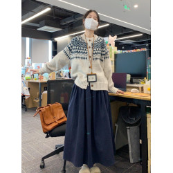 復古提花費爾島外穿毛衣女秋冬寬松慵懶氛圍感針織衫開衫加厚外套