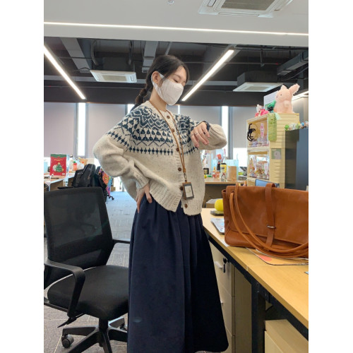 復古提花費爾島外穿毛衣女秋冬寬松慵懶氛圍感針織衫開衫加厚外套