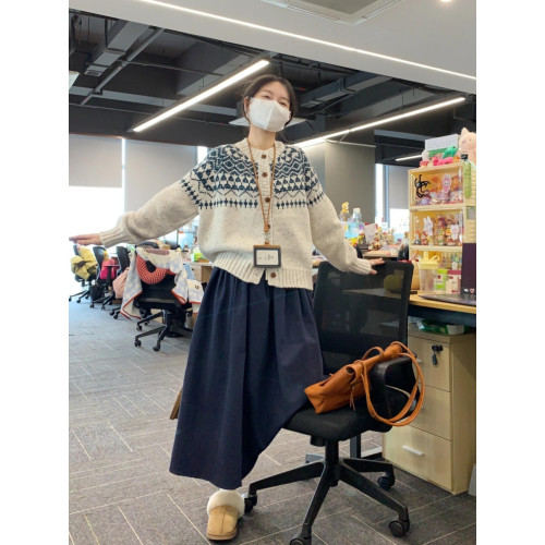 復古提花費爾島外穿毛衣女秋冬寬松慵懶氛圍感針織衫開衫加厚外套