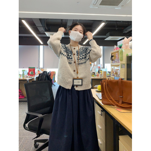 復古提花費爾島外穿毛衣女秋冬寬松慵懶氛圍感針織衫開衫加厚外套