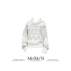 MoXiuYi STUD【】「遠島輕歌」高領一字領費爾島混紡提花毛衣