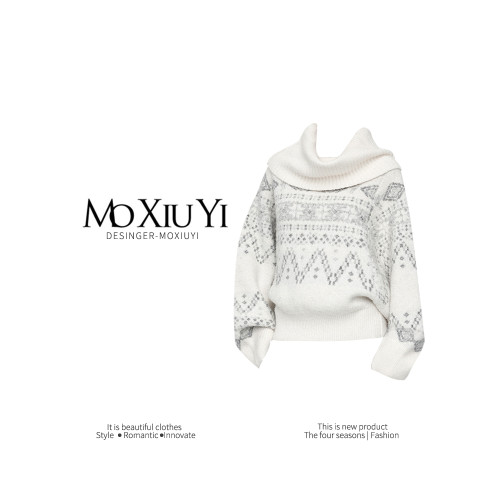 MoXiuYi STUD【】「遠島輕歌」高領一字領費爾島混紡提花毛衣 MoXiuYi STUD【】「遠島輕歌」高領一字領費爾島混紡提花毛衣