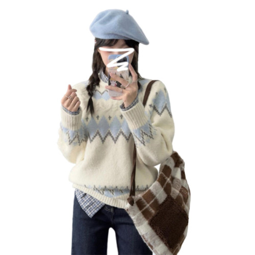 費爾島慵懶風套頭白色毛衣女春春秋2025新款深秋初冬韓系針織上衣 費爾島慵懶風套頭白色毛衣女春春秋2025新款深秋初冬韓系針織上衣