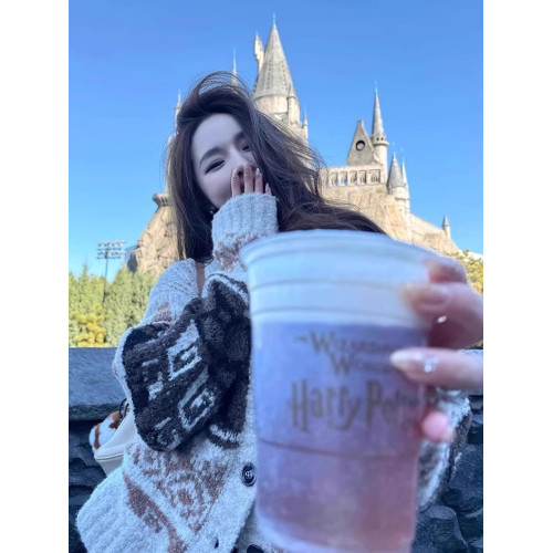 復古高領費爾島花紋理撞色針織開衫毛衣女翻領紐釦圈圈紗慵懶外套