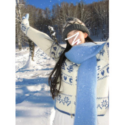 白色費爾島毛衣外套女秋冬季2025新款慵懶高級感寬松加厚針織開衫