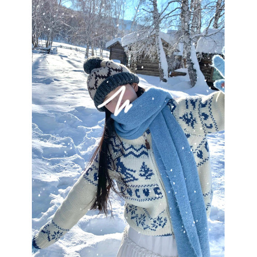 白色費爾島毛衣外套女秋冬季2025新款慵懶高級感寬松加厚針織開衫 白色費爾島毛衣外套女秋冬季2025新款慵懶高級感寬松加厚針織開衫