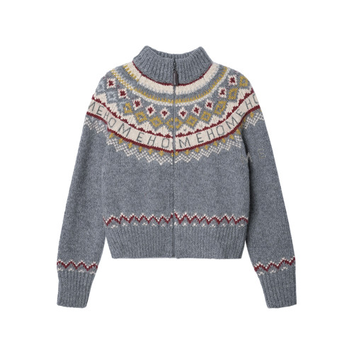 灰色費爾島軟糯毛衣女2025新款秋冬季復古慵懶風高領針織開衫外套 灰色費爾島軟糯毛衣女2025新款秋冬季復古慵懶風高領針織開衫外套