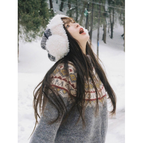 灰色費爾島軟糯毛衣女2025新款秋冬季復古慵懶風高領針織開衫外套 灰色費爾島軟糯毛衣女2025新款秋冬季復古慵懶風高領針織開衫外套