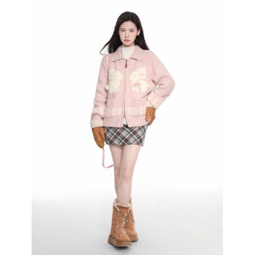 粉色費爾島雙拉鍊翻領針織毛衣外套女秋冬慵懶風加厚開衫上衣冬季 粉色費爾島雙拉鍊翻領針織毛衣外套女秋冬慵懶風加厚開衫上衣冬季