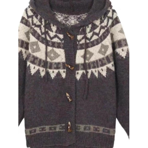 2025春秋新款費爾島古著羊駝毛牛角釦開衫毛衣女加厚外套冬季寬松