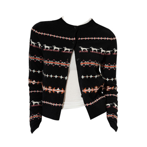 XIAOEJIA秋冬新款小狗羊毛衫開衫短款費爾島針織毛衣外套女 XIAOEJIA秋冬新款小狗羊毛衫開衫短款費爾島針織毛衣外套女