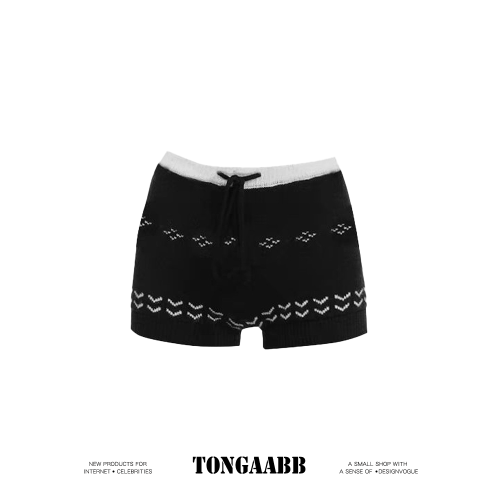 TONGAABB美式辣妹費爾島針織提花短褲女冬百搭修身顯瘦毛線休閒褲 TONGAABB美式辣妹費爾島針織提花短褲女冬百搭修身顯瘦毛線休閒褲