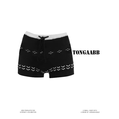 TONGAABB美式辣妹費爾島針織提花短褲女冬百搭修身顯瘦毛線休閒褲 TONGAABB美式辣妹費爾島針織提花短褲女冬百搭修身顯瘦毛線休閒褲