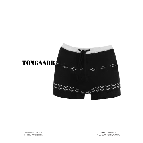TONGAABB美式辣妹費爾島針織提花短褲女冬百搭修身顯瘦毛線休閒褲 TONGAABB美式辣妹費爾島針織提花短褲女冬百搭修身顯瘦毛線休閒褲