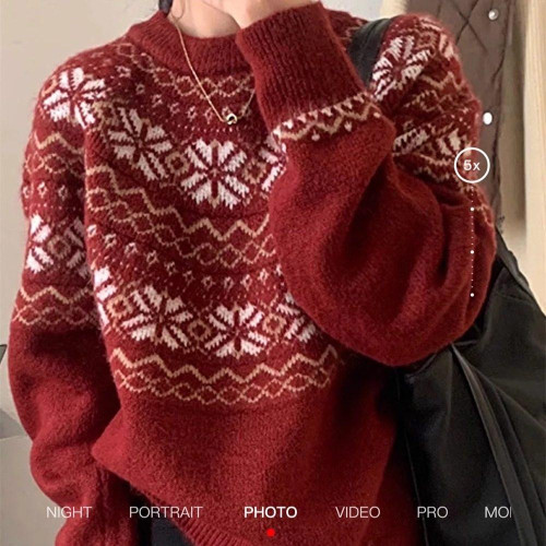 實拍◆少女減齡費爾島美拉德北歐立體加厚提花顯白寬鬆針織大毛衣