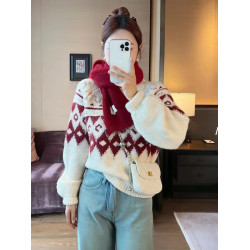 圓領套頭費爾島毛衣女秋冬季2025新款慵懶加厚內搭打底針織衫上衣