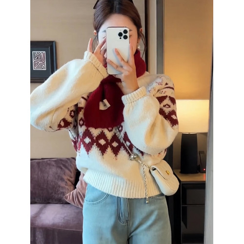 圓領套頭費爾島毛衣女秋冬季2025新款慵懶加厚內搭打底針織衫上衣 圓領套頭費爾島毛衣女秋冬季2025新款慵懶加厚內搭打底針織衫上衣