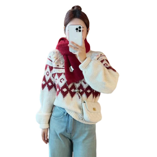 圓領套頭費爾島毛衣女秋冬季2025新款慵懶加厚內搭打底針織衫上衣 圓領套頭費爾島毛衣女秋冬季2025新款慵懶加厚內搭打底針織衫上衣