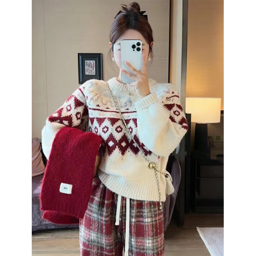 圓領套頭費爾島毛衣女秋冬季2025新款慵懶加厚內搭打底針織衫上衣 圓領套頭費爾島毛衣女秋冬季2025新款慵懶加厚內搭打底針織衫上衣