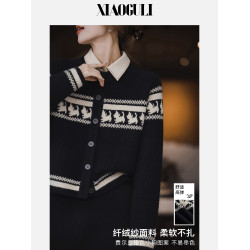 小穀粒費爾島毛衣 氛圍感撞色小狗針織衫女秋冬新款復古百搭上衣