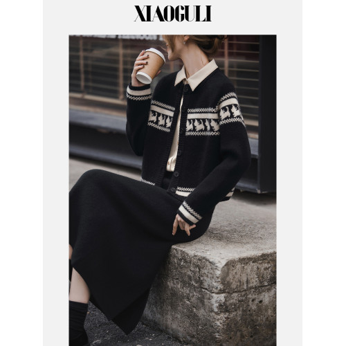 小穀粒費爾島毛衣 氛圍感撞色小狗針織衫女秋冬新款復古百搭上衣