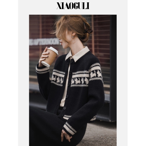 小穀粒費爾島毛衣 氛圍感撞色小狗針織衫女秋冬新款復古百搭上衣