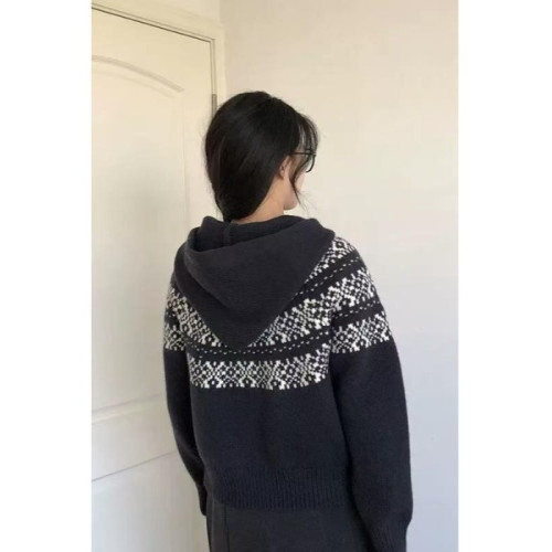 連帽針織開衫女2025秋冬新款費爾島聖誕復古提花寬松高級感毛衣女 連帽針織開衫女2025秋冬新款費爾島聖誕復古提花寬松高級感毛衣女