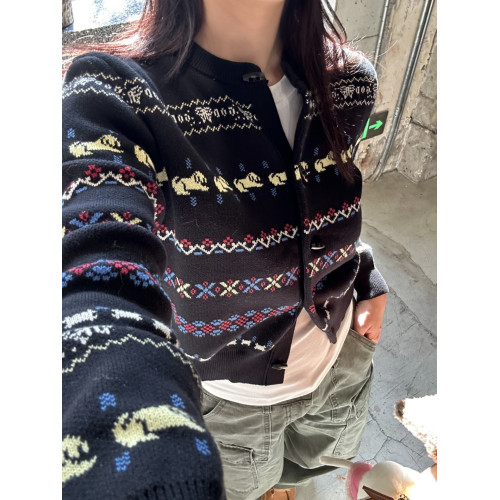 古著感~北歐復古可愛蝴蝶小狗提花費爾島毛衣外套牛角釦針織開衫 古著感~北歐復古可愛蝴蝶小狗提花費爾島毛衣外套牛角釦針織開衫