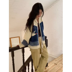 韓國chic秋冬新款復古減齡費爾島提花軟糯長袖針織開衫毛衣外套女