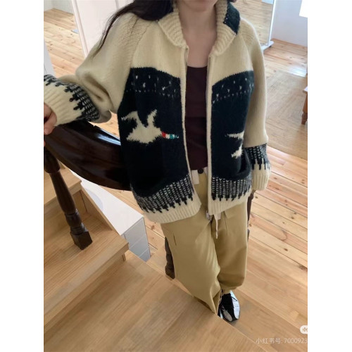 韓國chic秋冬新款復古減齡費爾島提花軟糯長袖針織開衫毛衣外套女