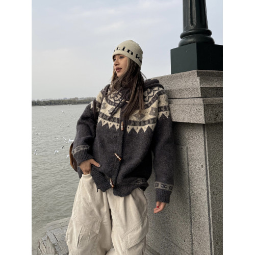 川川也美式重磅費爾島加厚連帽毛衣開衫外套男女秋冬新款針織上衣 川川也美式重磅費爾島加厚連帽毛衣開衫外套男女秋冬新款針織上衣