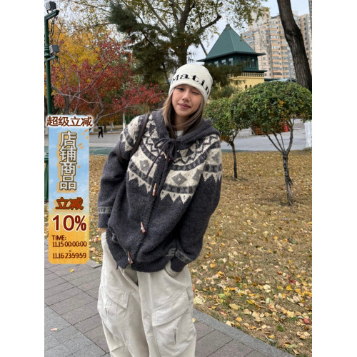 川川也美式重磅費爾島加厚連帽毛衣開衫外套男女秋冬新款針織上衣 川川也美式重磅費爾島加厚連帽毛衣開衫外套男女秋冬新款針織上衣